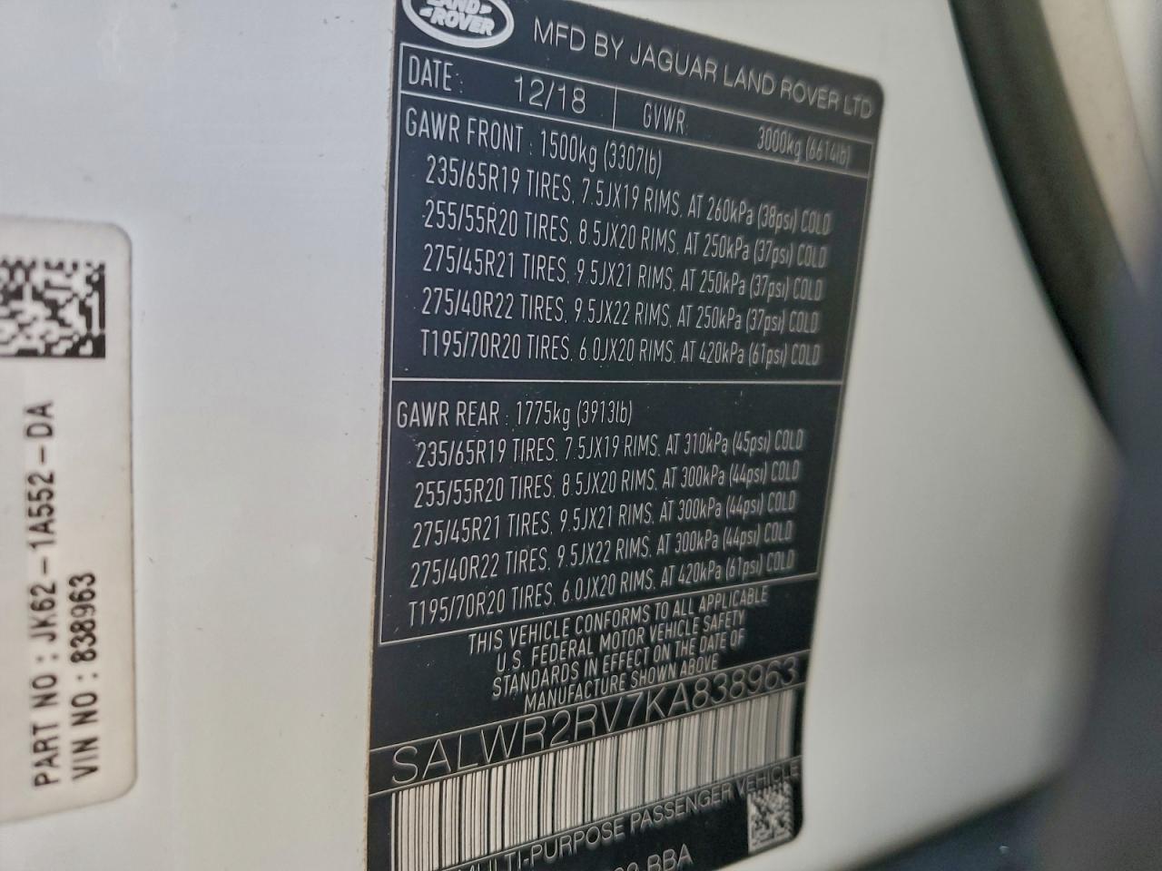 2019 LAND ROVER RANGE ROVER SPORT HSE photo 13
