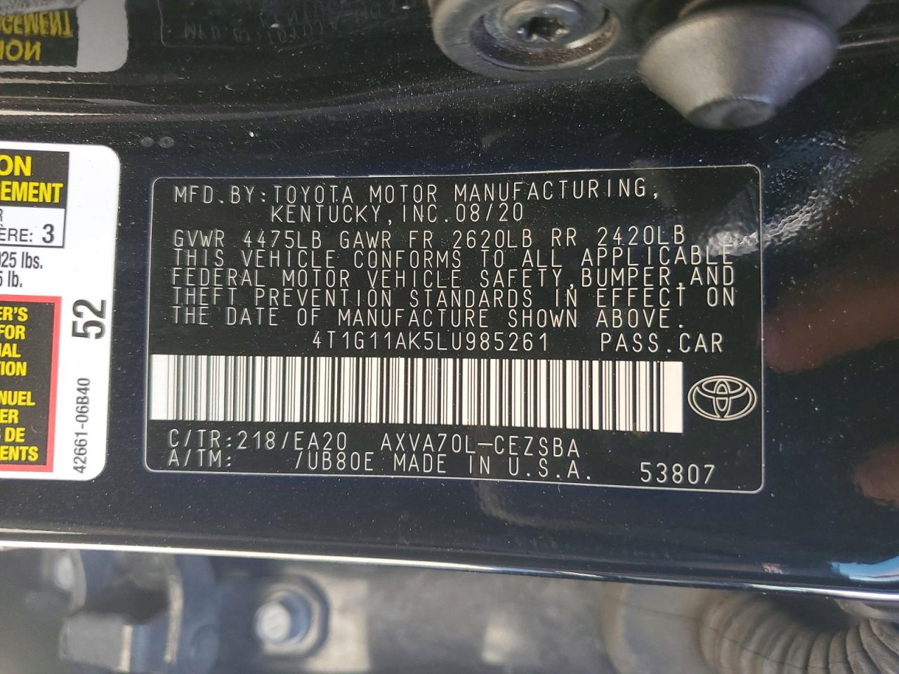 2020 TOYOTA CAMRY SE photo 23