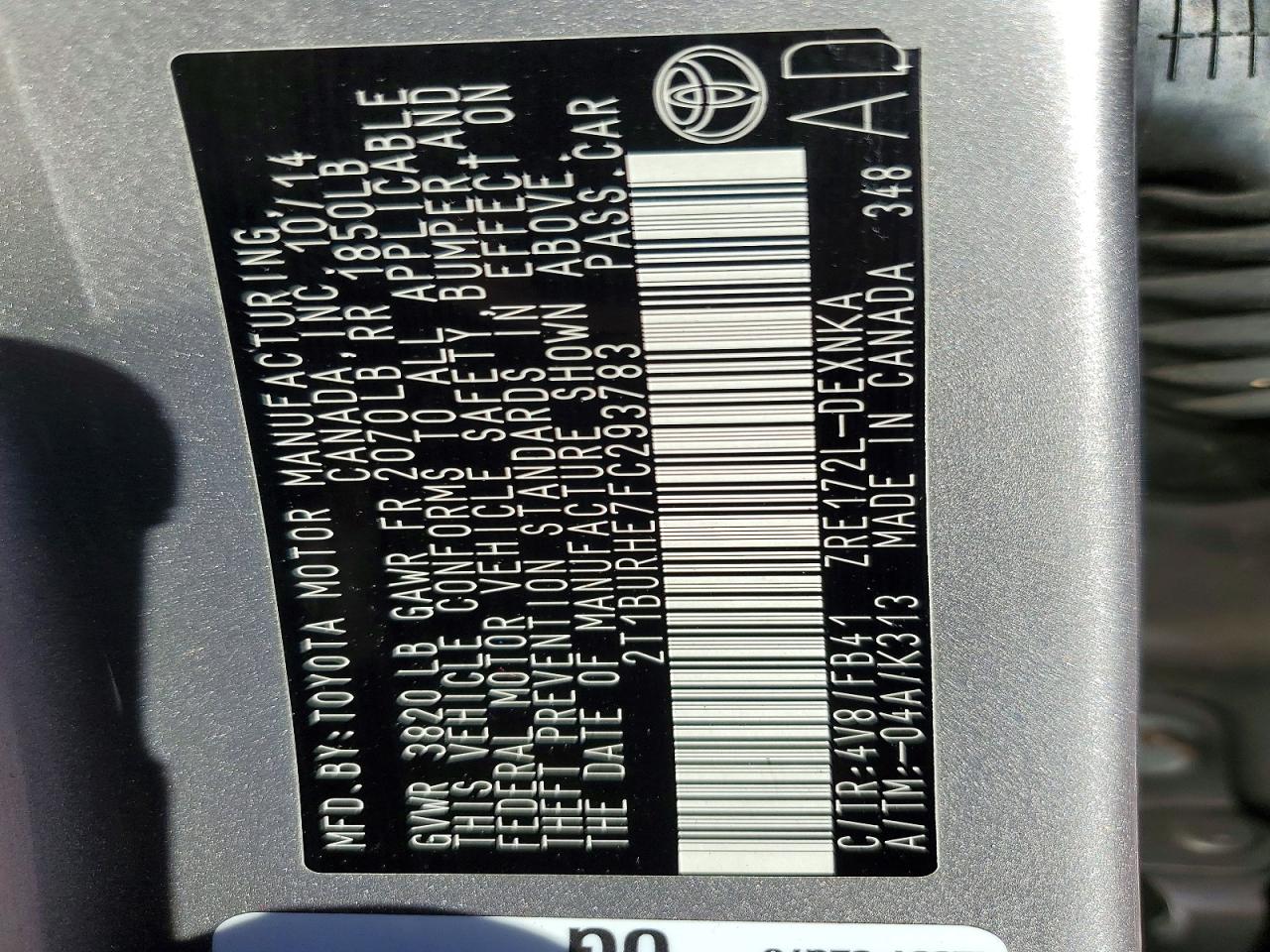 2015 TOYOTA COROLLA LE photo 12