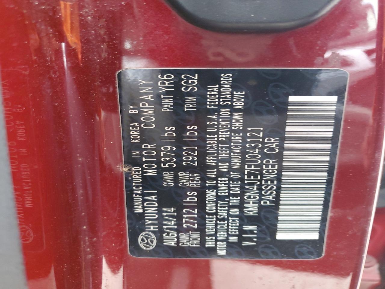 2015 HYUNDAI GENESIS 3.8L photo 12