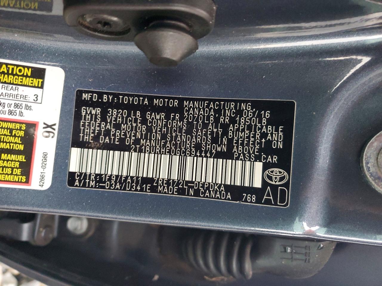 2016 TOYOTA COROLLA L photo 13
