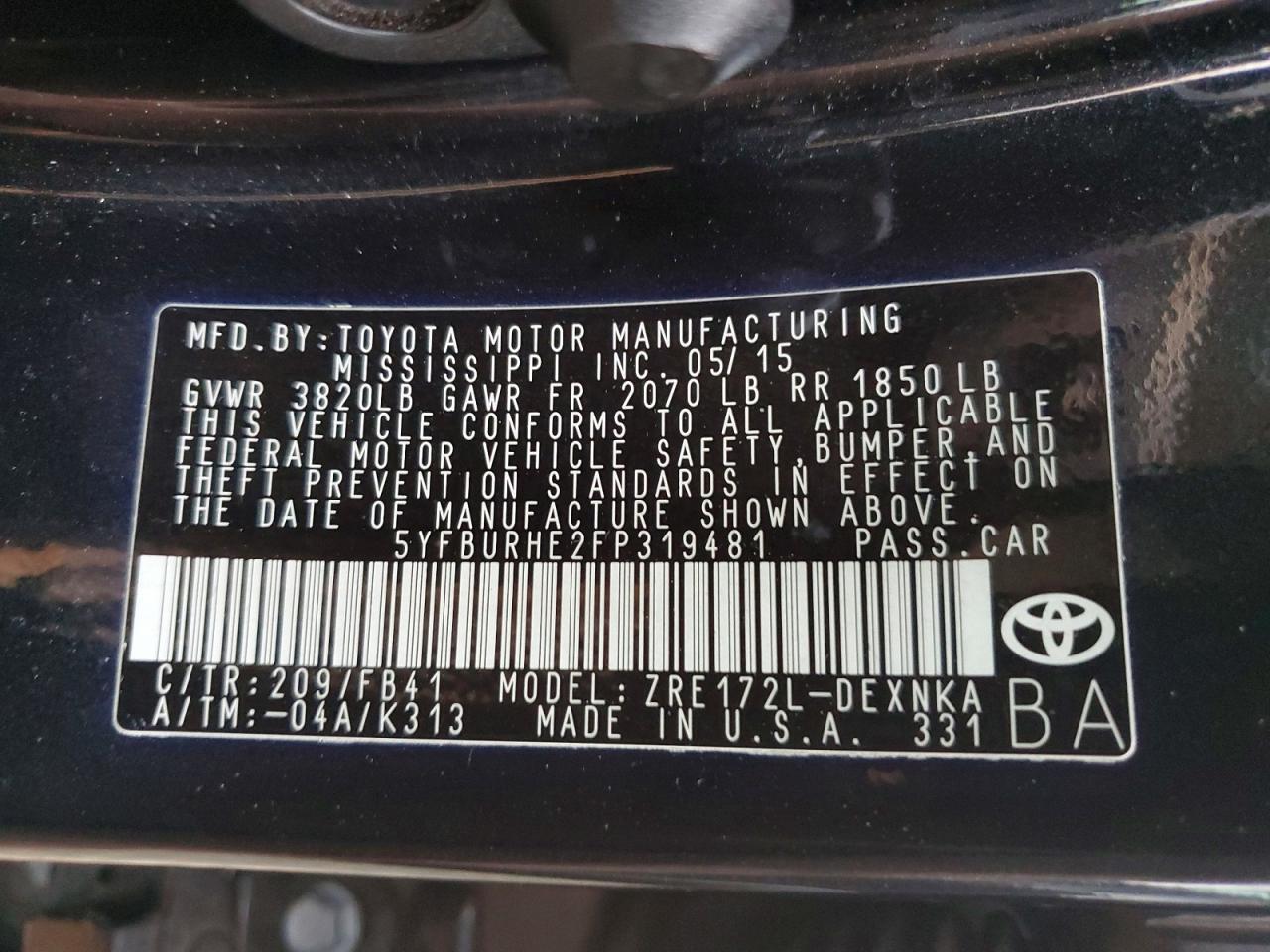 2015 TOYOTA COROLLA L photo 13