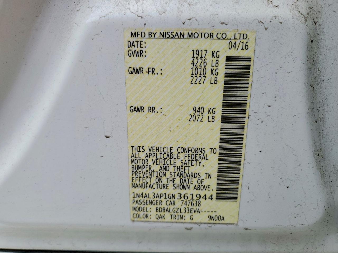 2016 NISSAN ALTIMA 2.5 photo 12