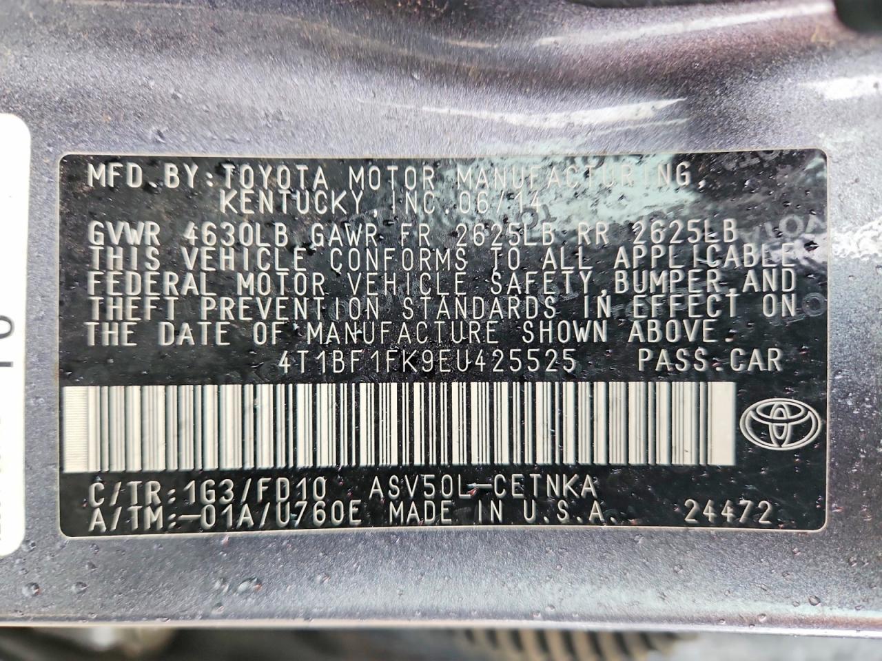 2014 TOYOTA CAMRY L photo 12