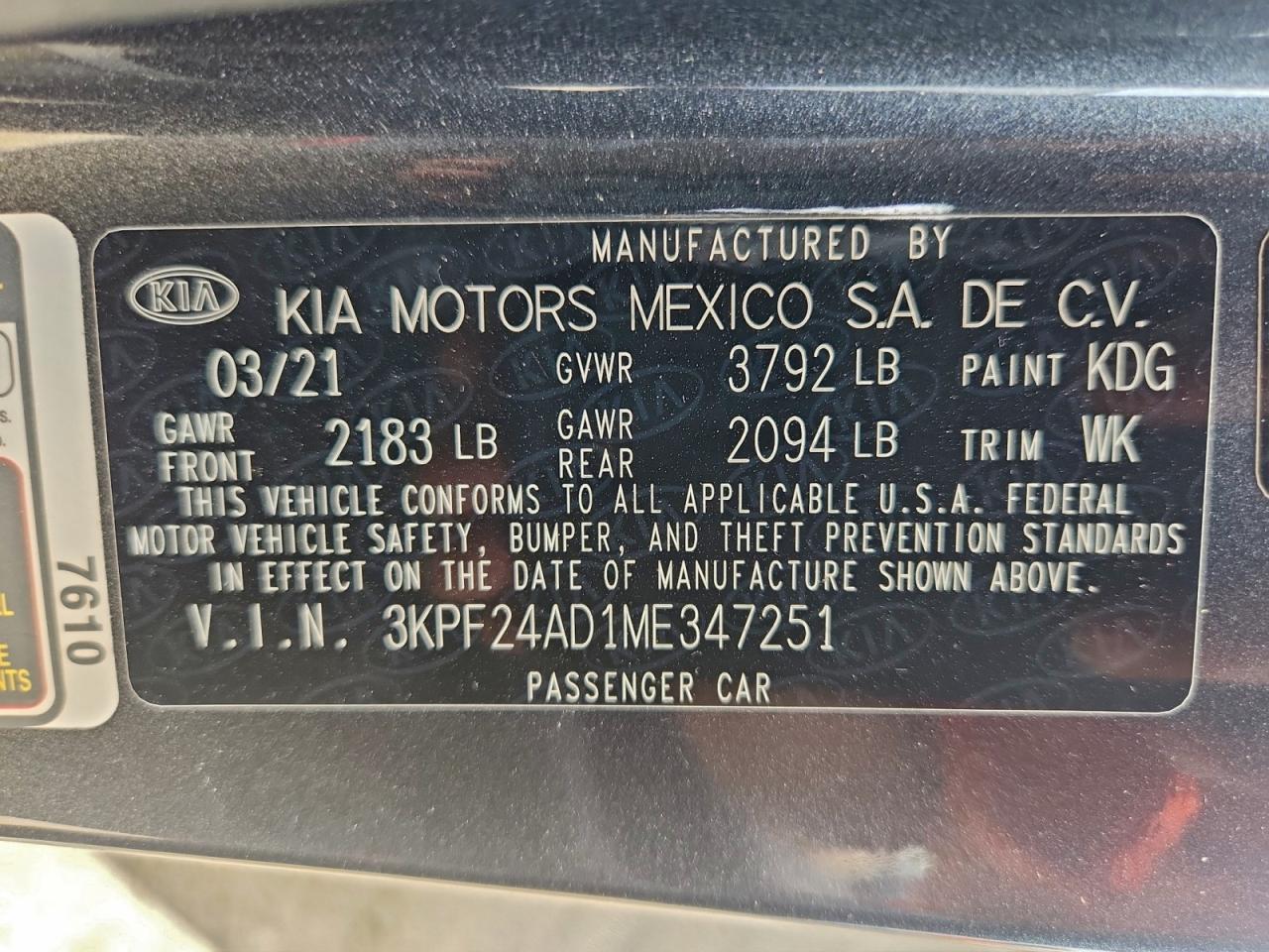 2021 KIA FORTE FE photo 23