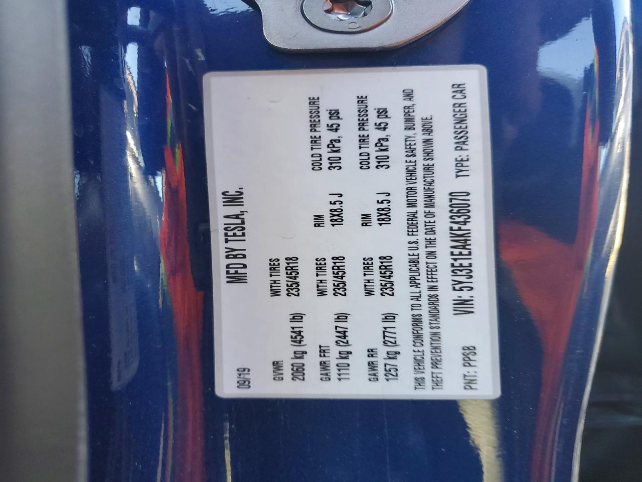 2019 TESLA MODEL 3 photo 12