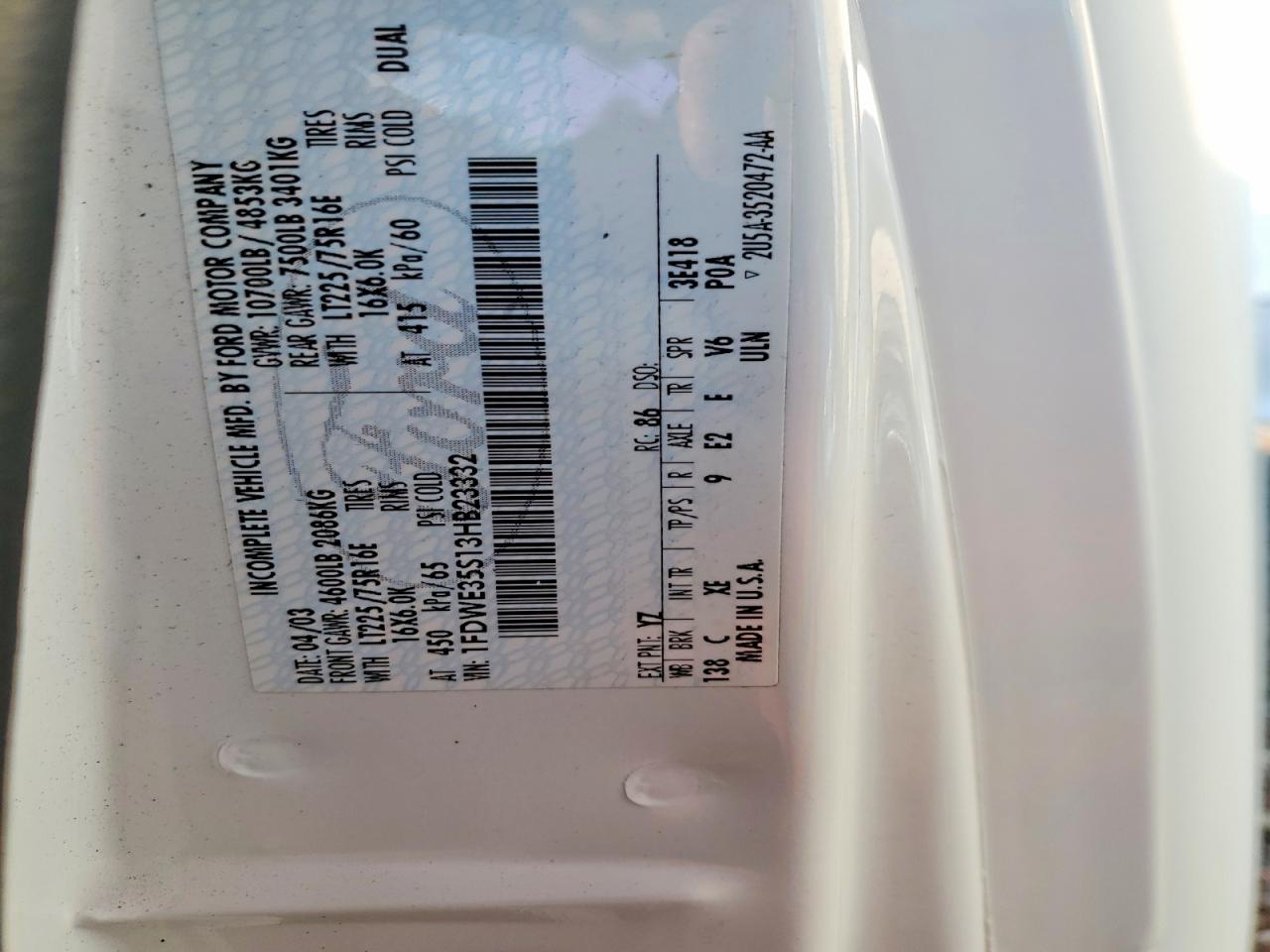 2003 FORD ECONOLINE E350 SUPER DUTY CUTAWAY VAN photo 12