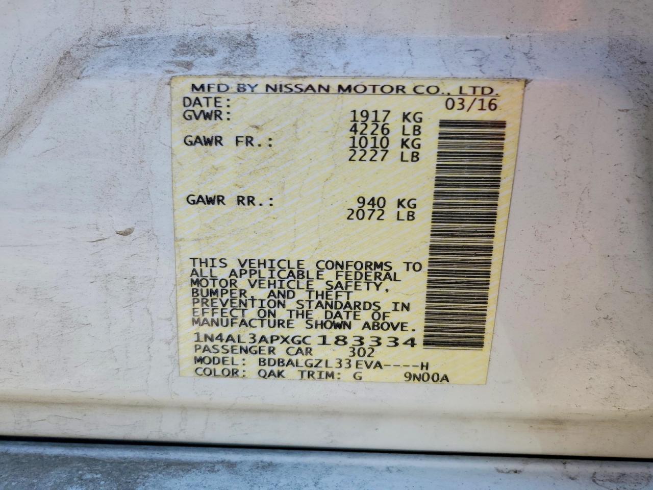 2016 NISSAN ALTIMA 2.5 photo 12