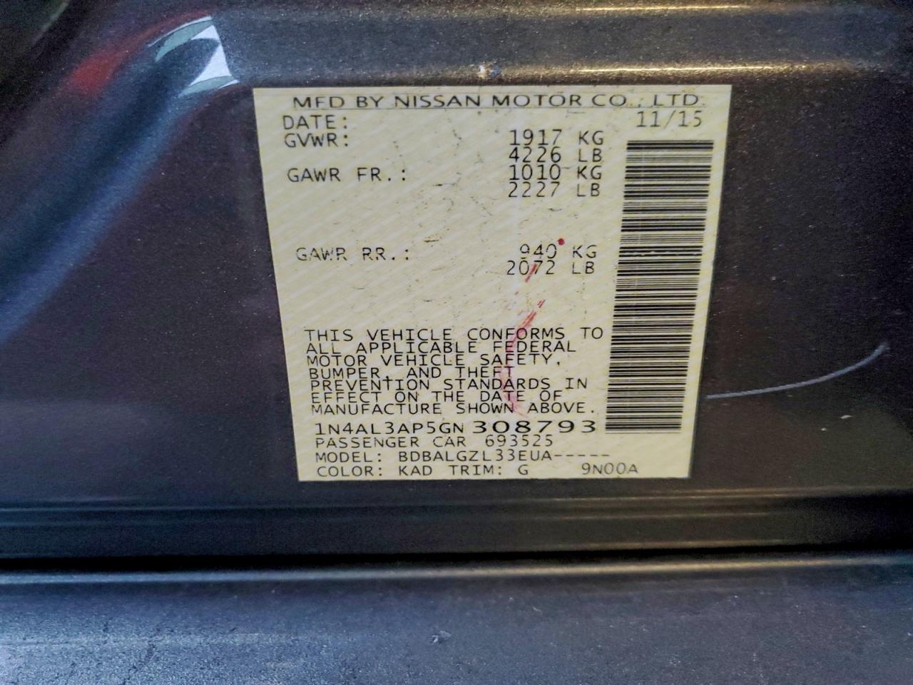 2016 NISSAN ALTIMA 2.5 photo 12