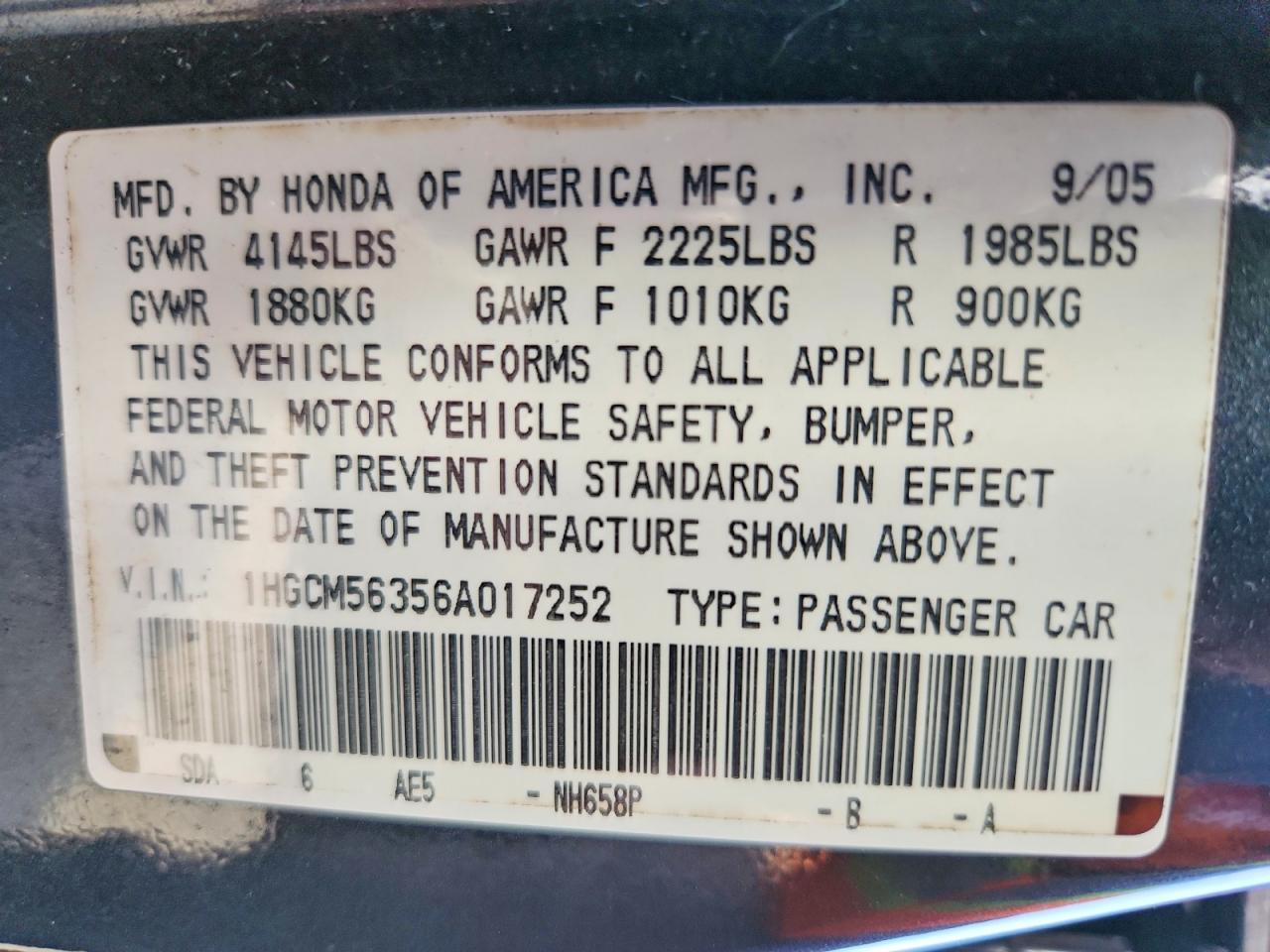 2006 HONDA ACCORD SE photo 25