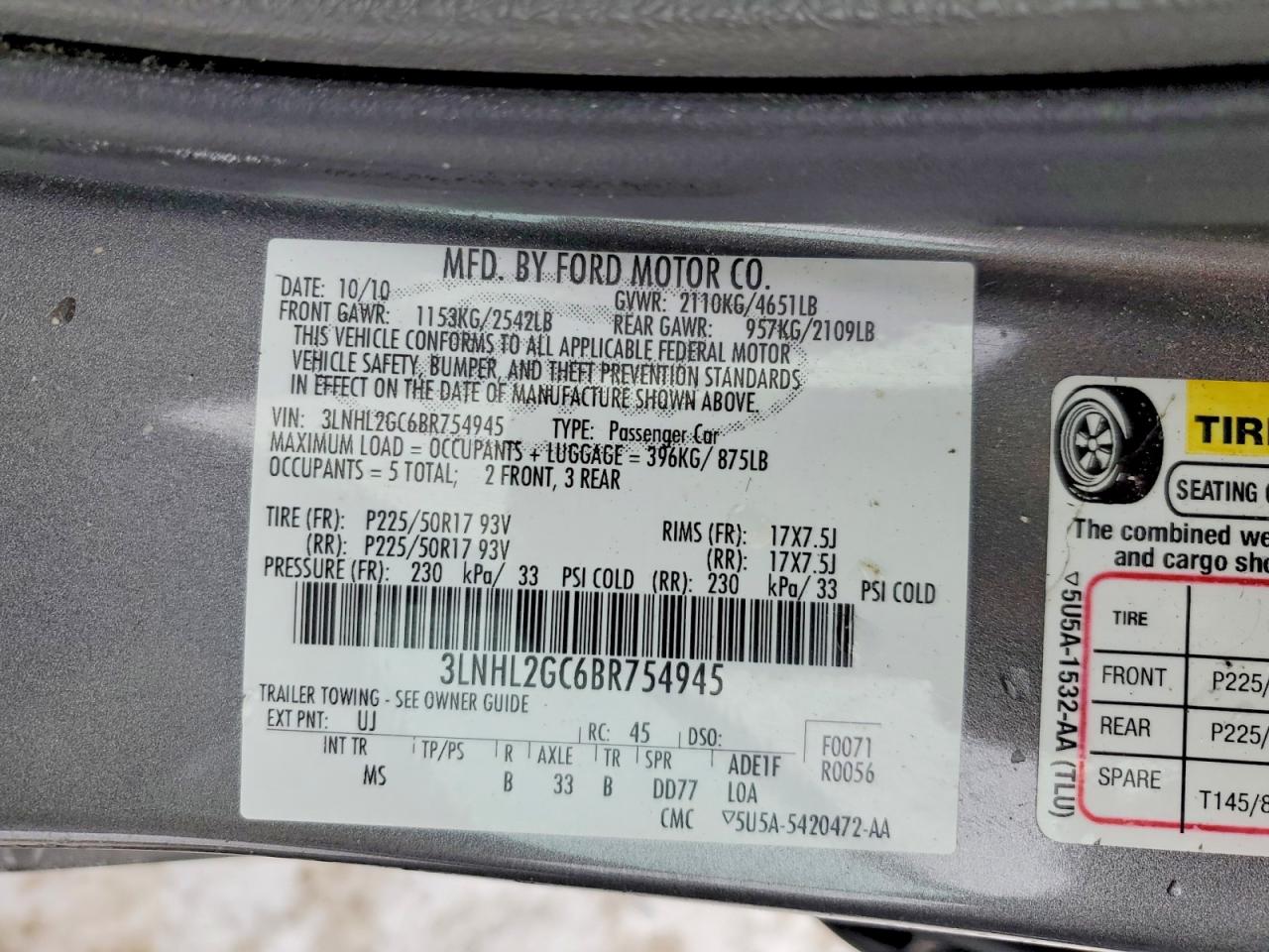 2011 LINCOLN MKZ photo 12