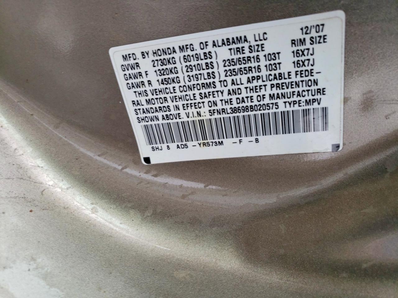 2008 HONDA ODYSSEY EXL photo 25