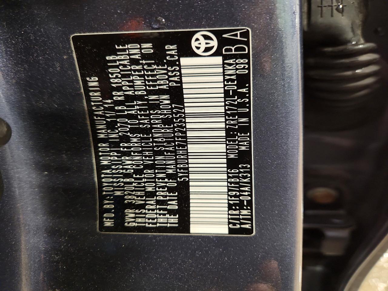 2015 TOYOTA COROLLA L photo 12