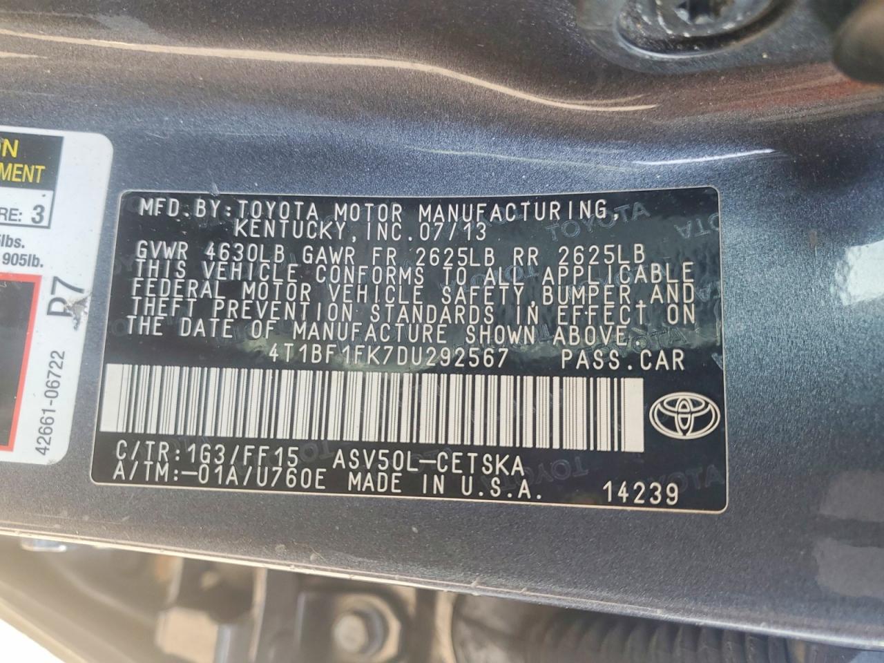 2013 TOYOTA CAMRY L photo 12