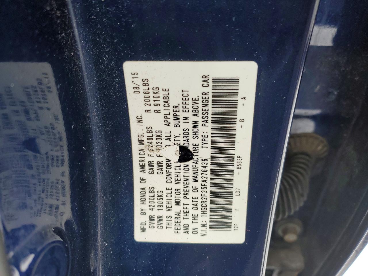 2015 HONDA ACCORD LX photo 12