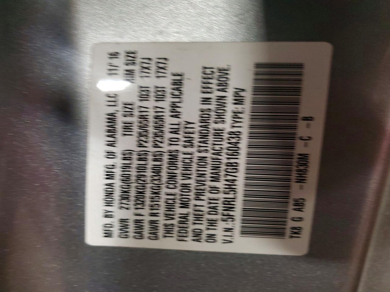 2016 HONDA ODYSSEY EX photo 13