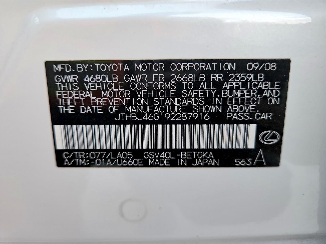 2009 LEXUS ES 350 photo 23