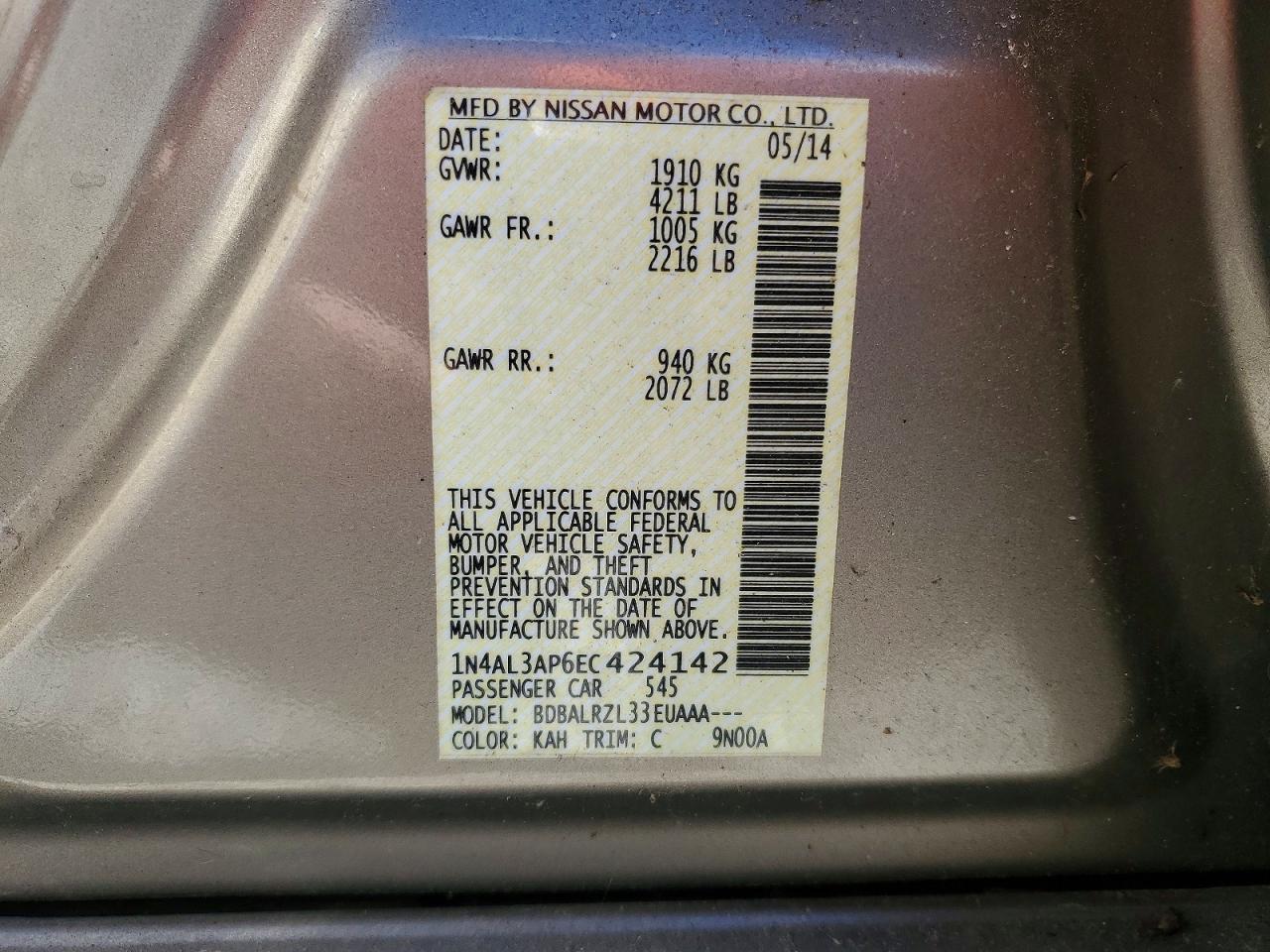 2014 NISSAN ALTIMA 2.5 photo 12