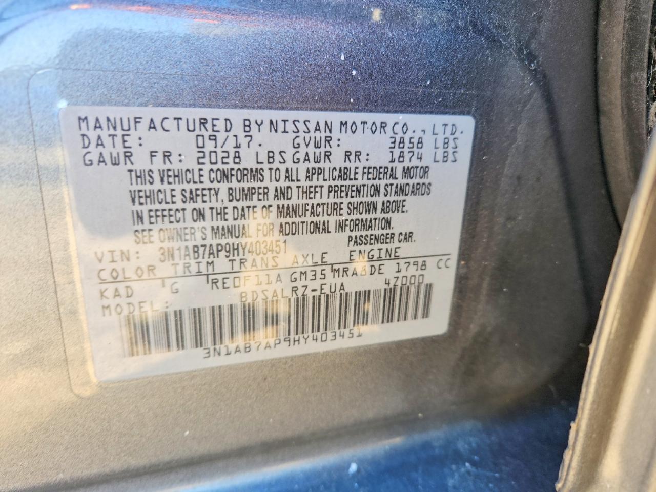 2017 NISSAN SENTRA S photo 12
