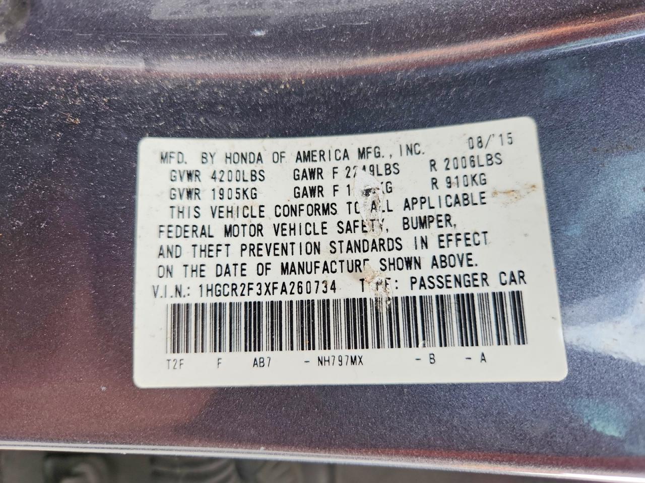 2015 HONDA ACCORD LX photo 12