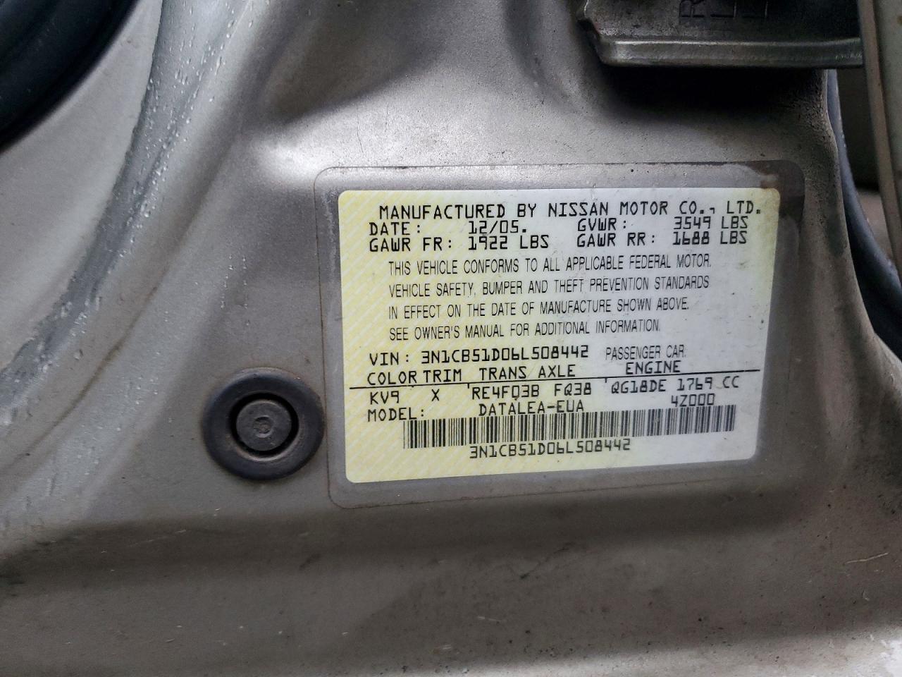 2006 NISSAN SENTRA 1.8 photo 12