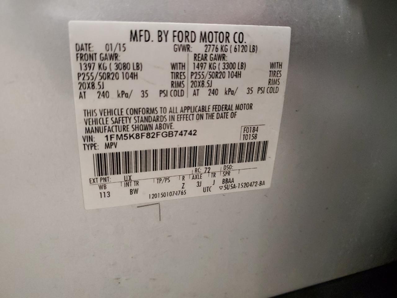 2015 FORD EXPLORER LIMITED photo 13