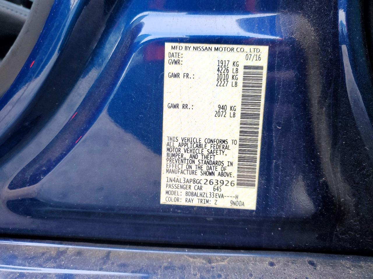 2016 NISSAN ALTIMA 2.5 photo 12