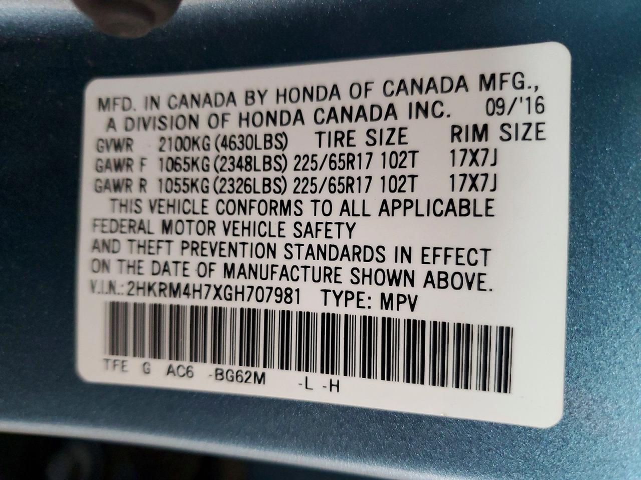 2016 HONDA CR-V EXL photo 12