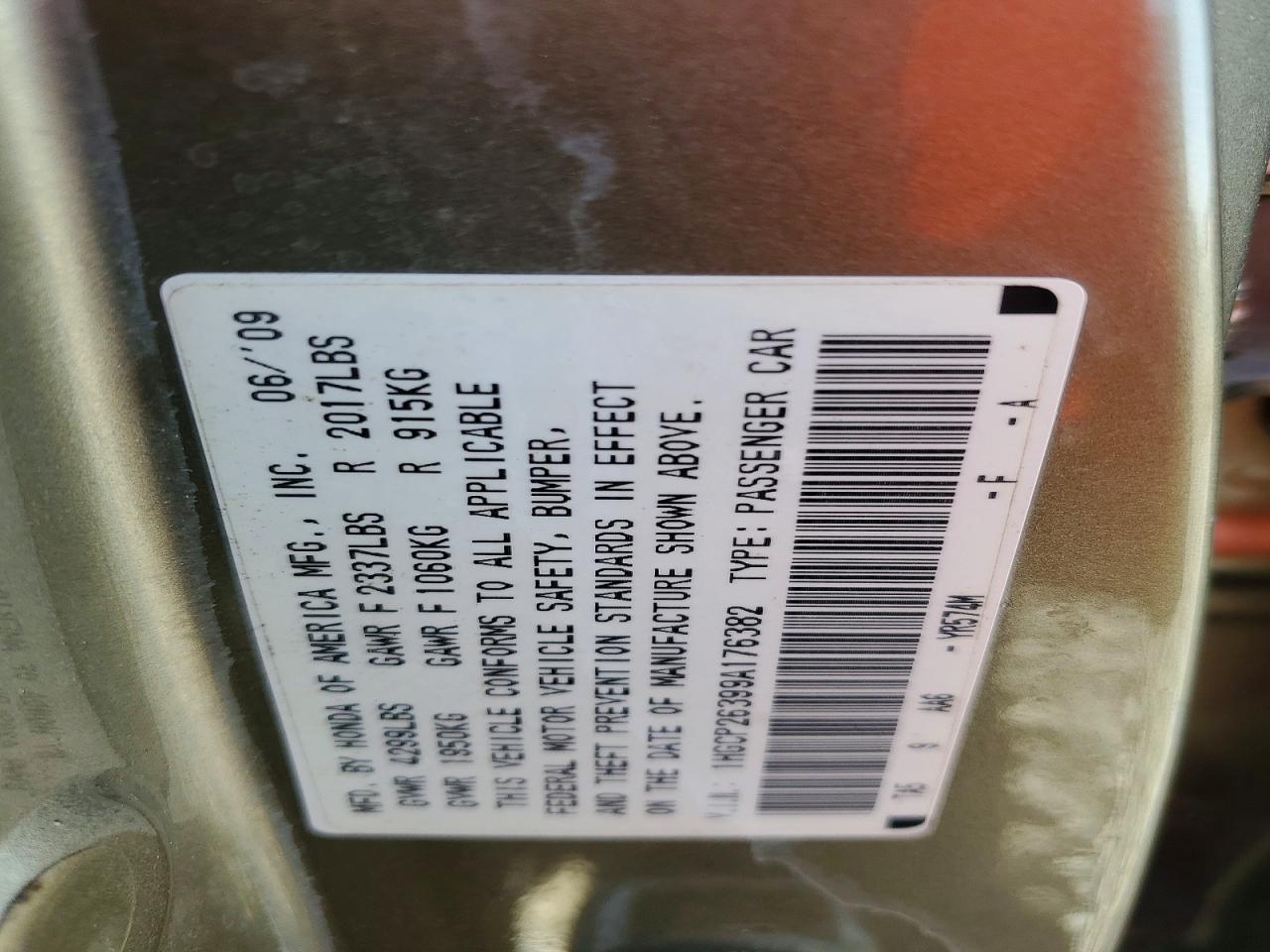 2009 HONDA ACCORD LX photo 12