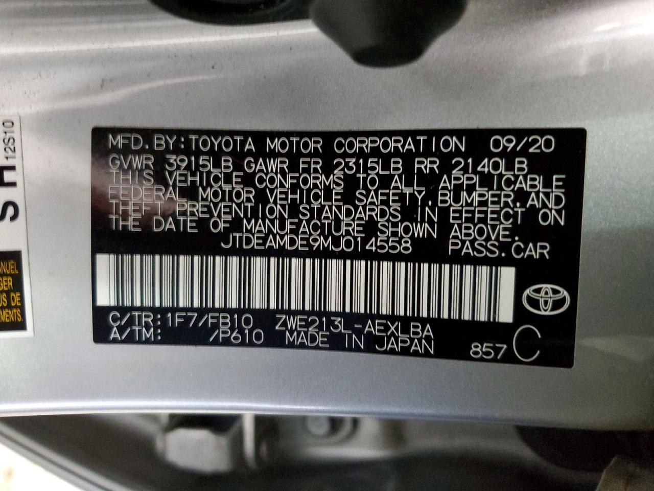 2021 TOYOTA COROLLA LE photo 13