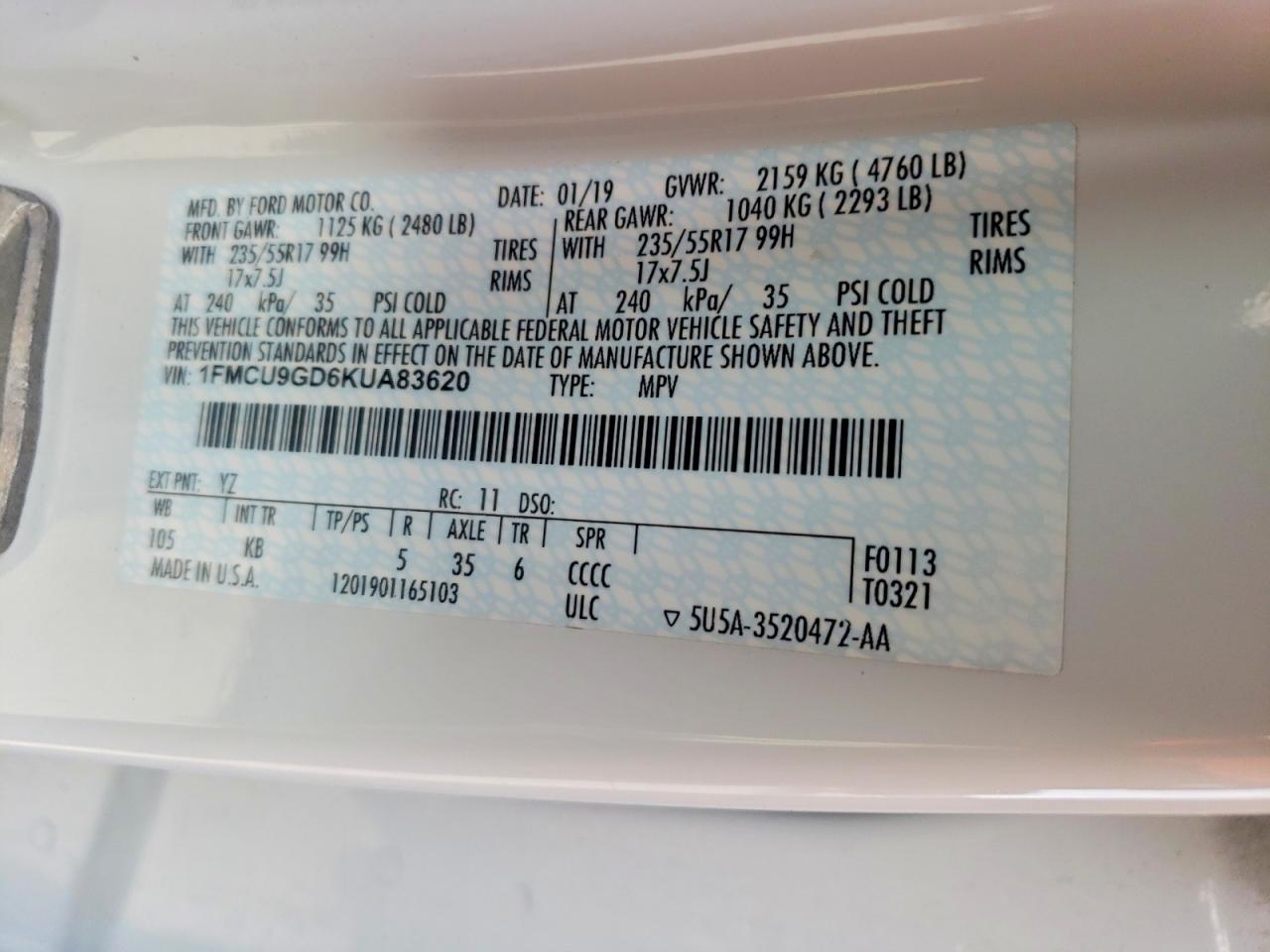 2019 FORD ESCAPE SE photo 13