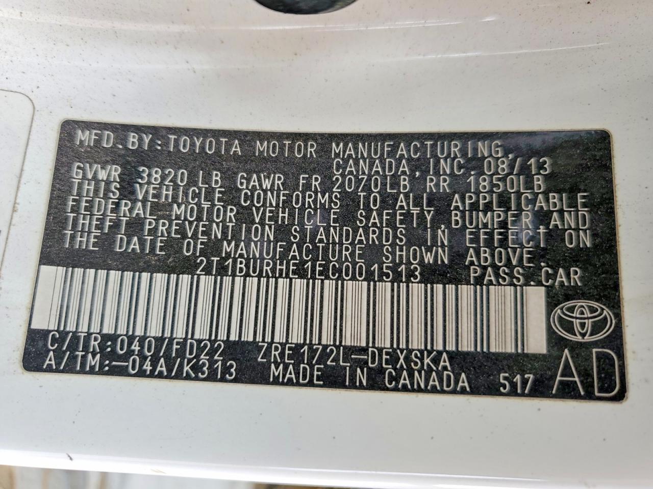 2014 TOYOTA COROLLA L photo 12