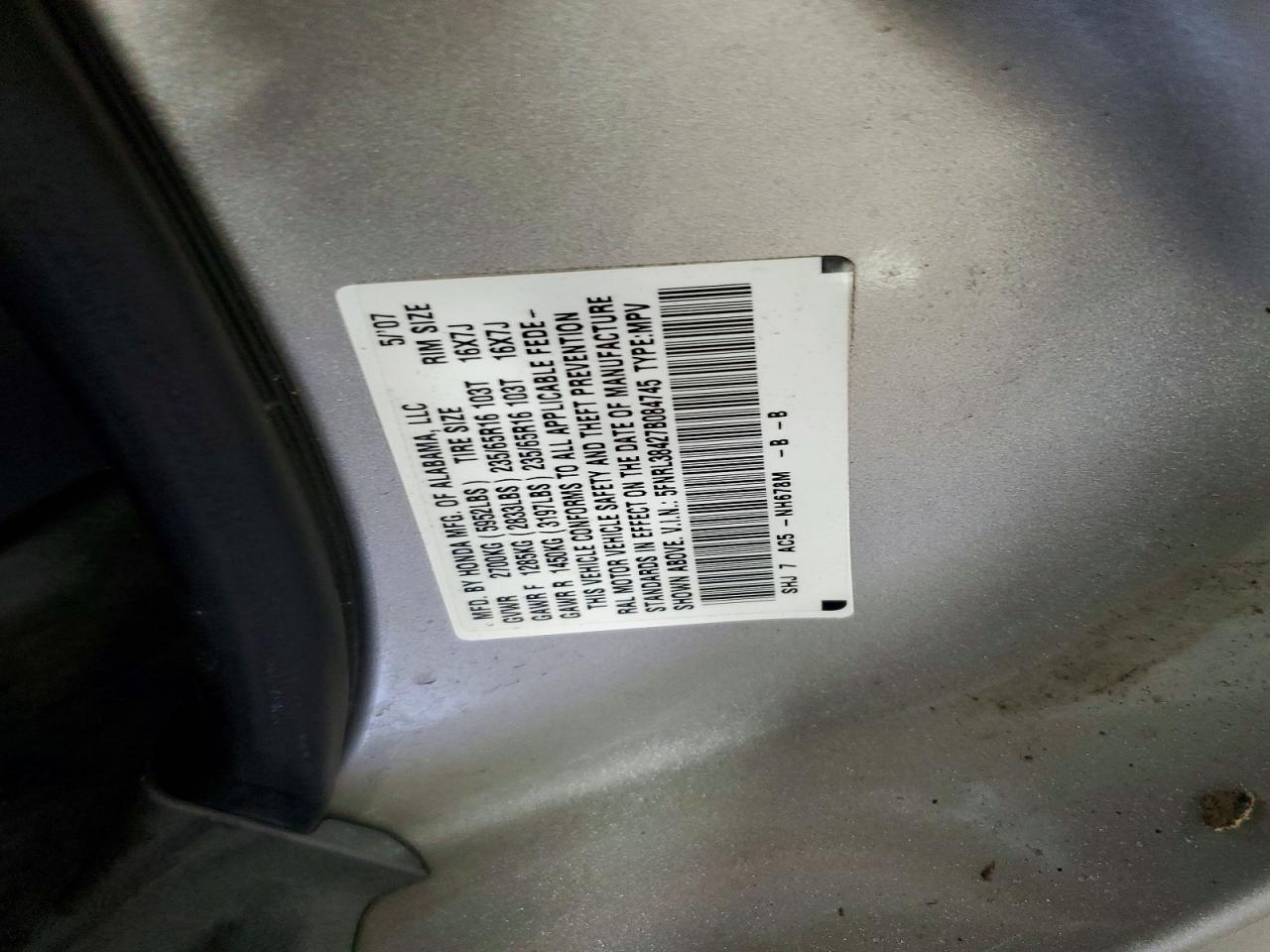 2007 HONDA ODYSSEY EX photo 12