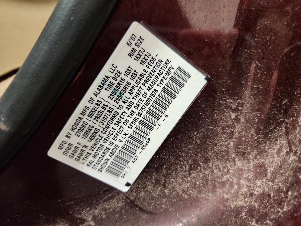 2007 HONDA ODYSSEY EXL photo 14