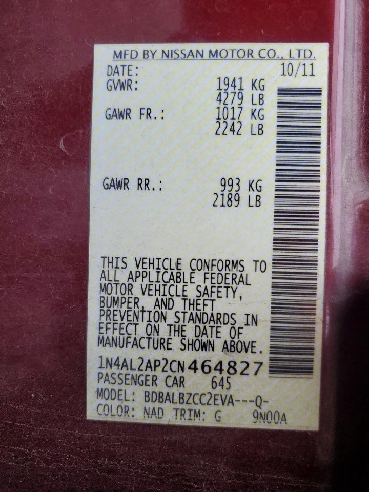2012 NISSAN ALTIMA BASE photo 12