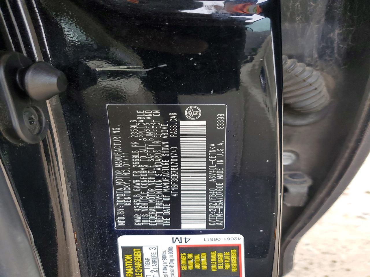 2011 TOYOTA CAMRY BASE photo 12
