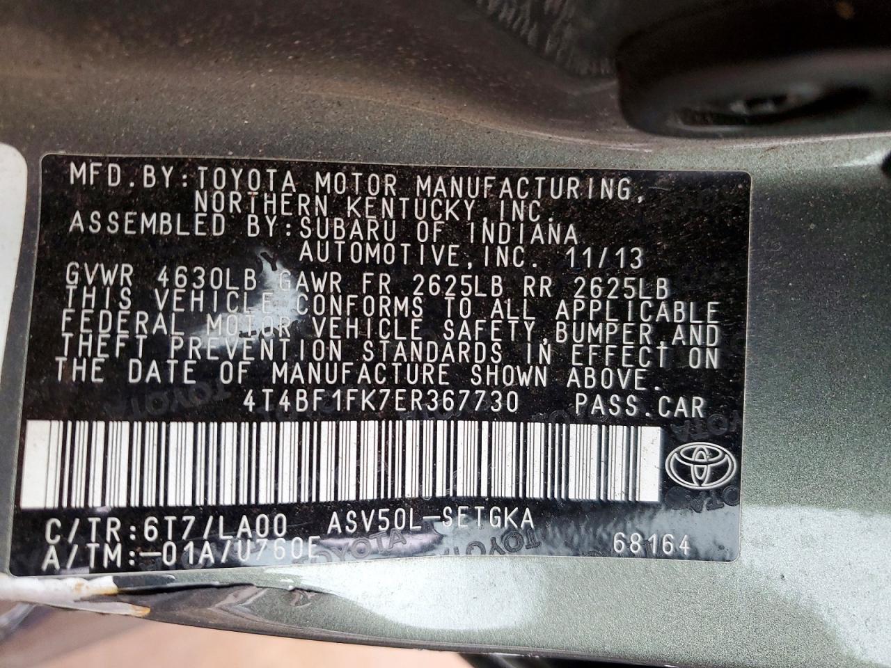2014 TOYOTA CAMRY L photo 12