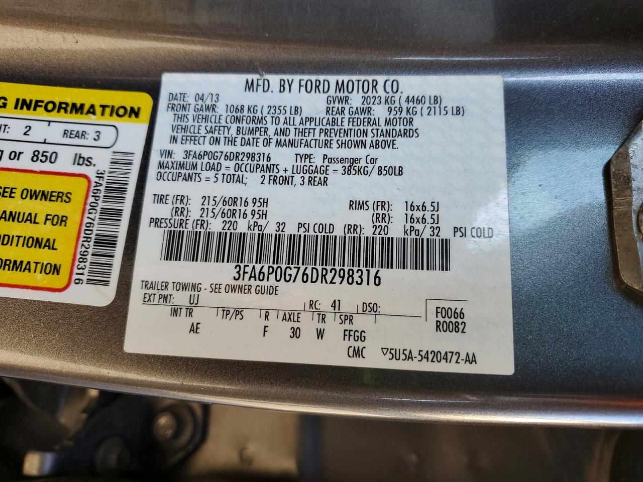 2013 FORD FUSION S photo 12