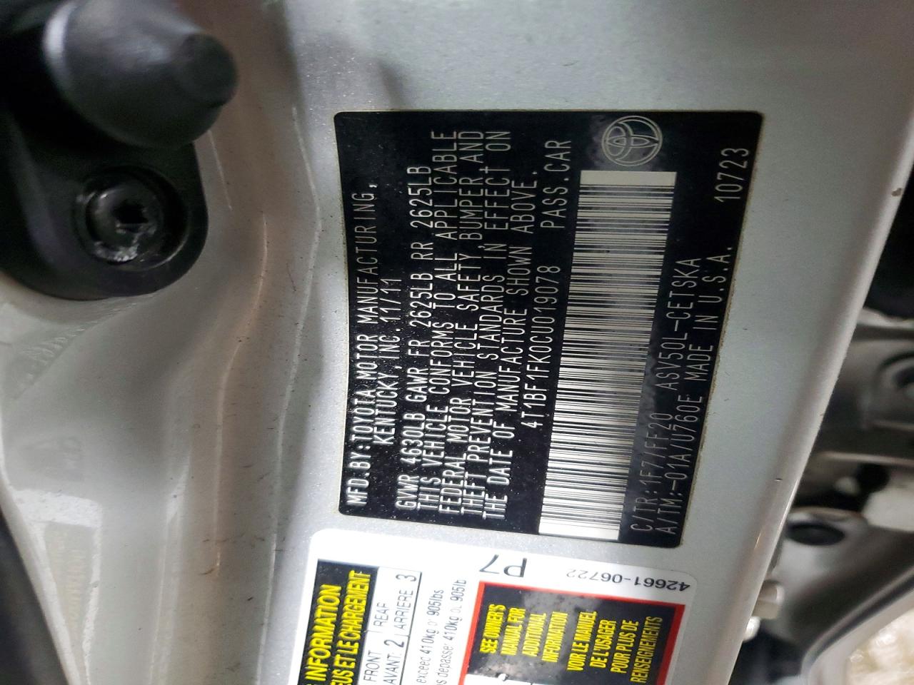 2012 TOYOTA CAMRY BASE photo 12