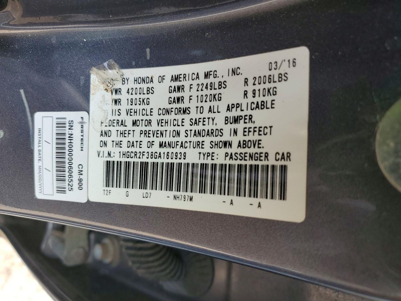 2016 HONDA ACCORD LX photo 13