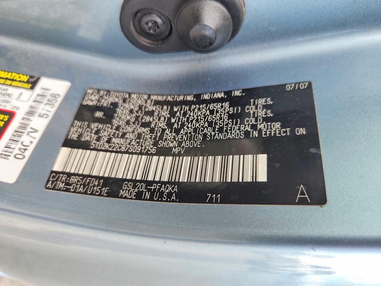 2007 TOYOTA SIENNA XLE photo 12