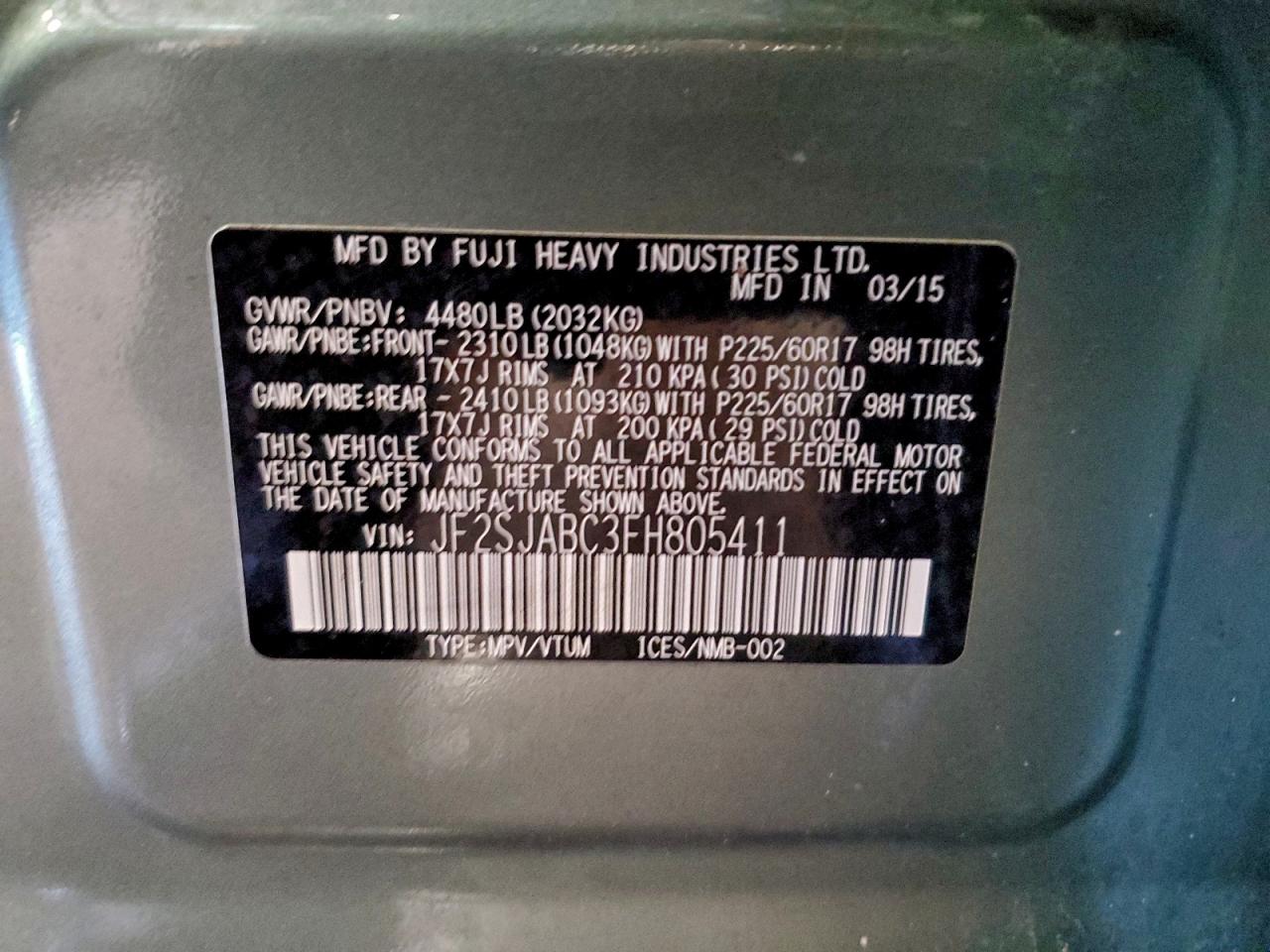 2015 SUBARU FORESTER 2.5I photo 12