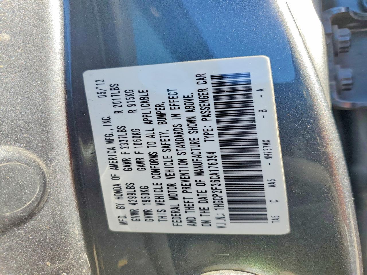 2012 HONDA ACCORD LX photo 25