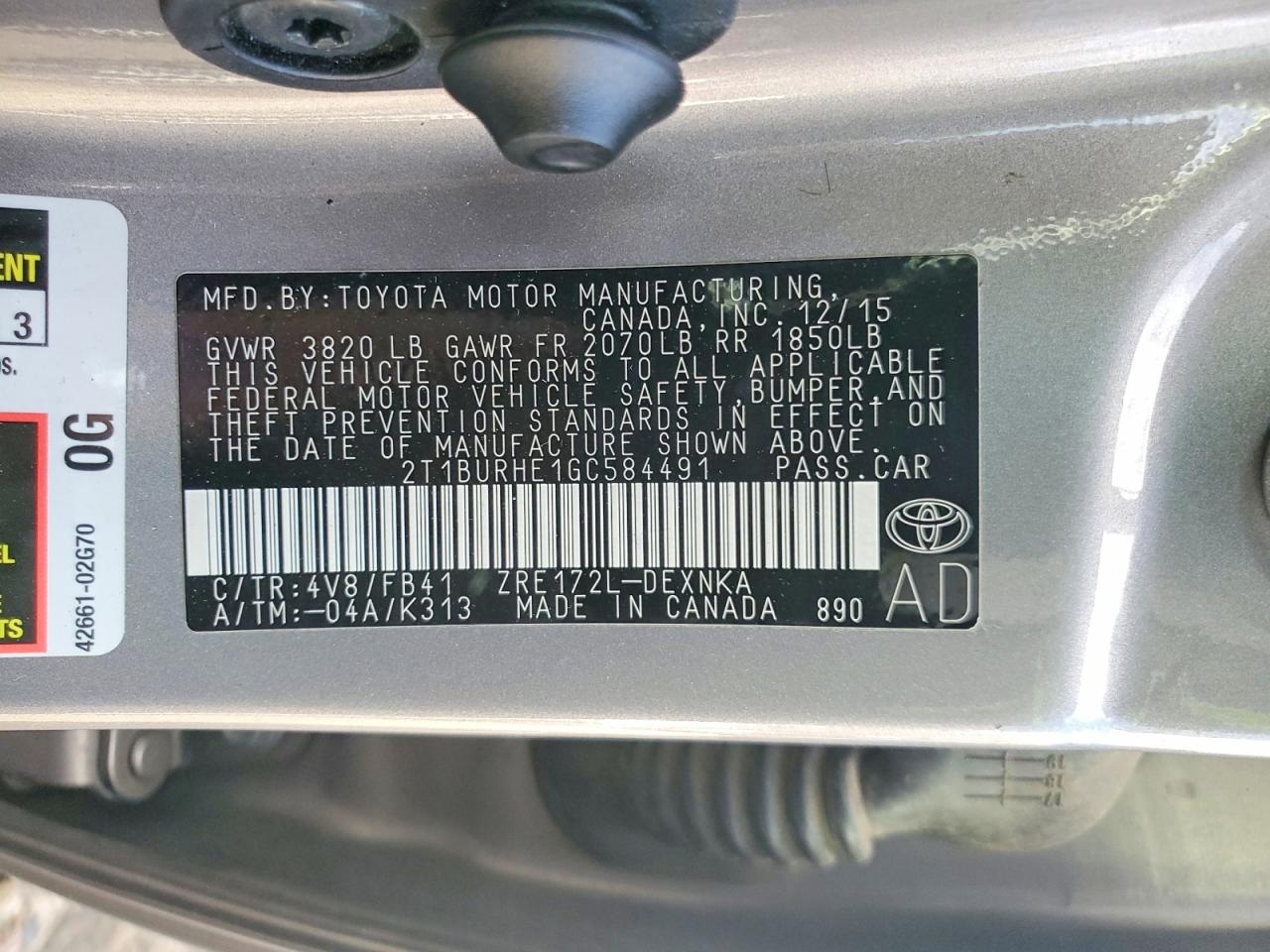 2016 TOYOTA COROLLA LE photo 12