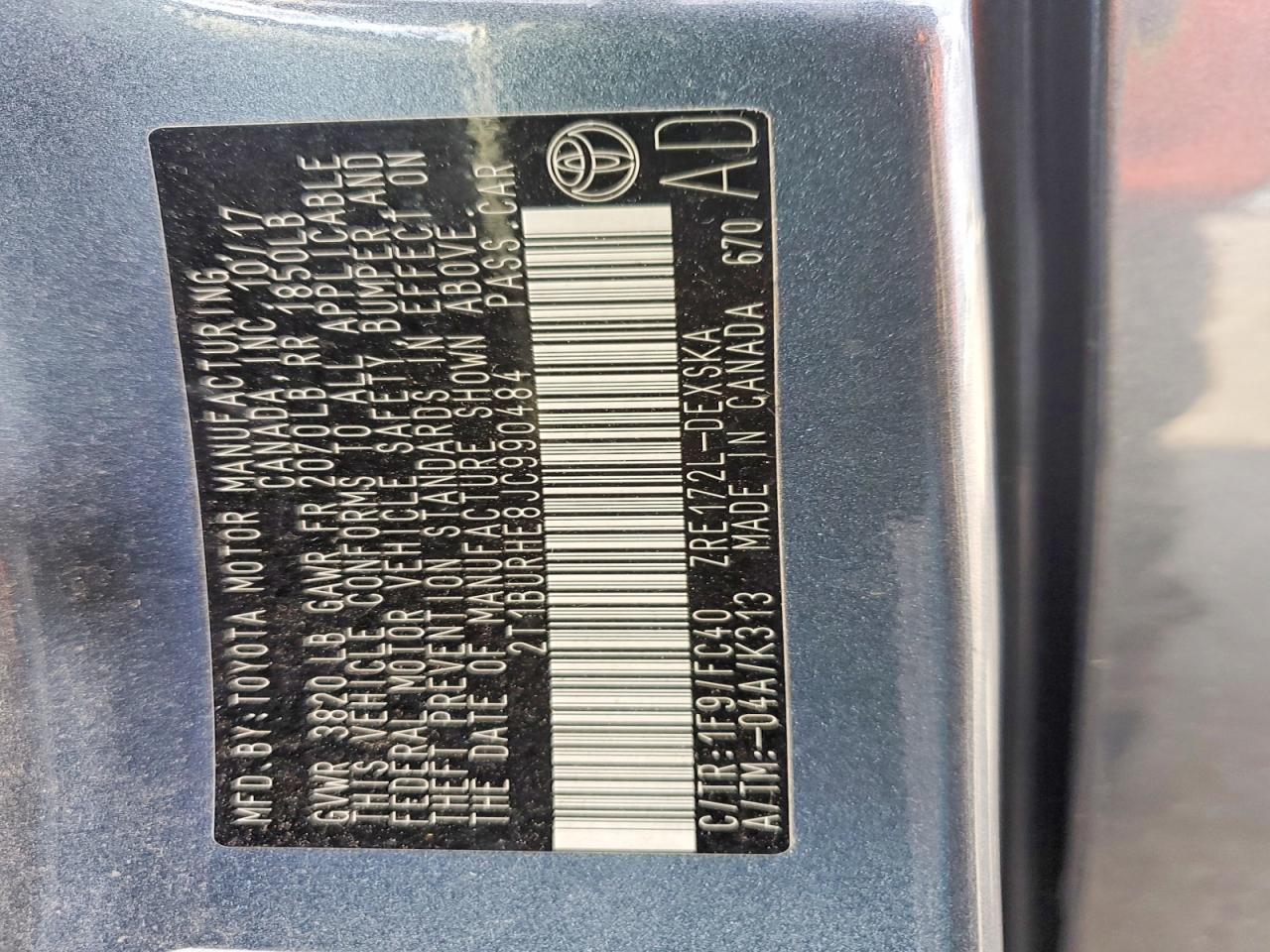 2018 TOYOTA COROLLA L photo 12