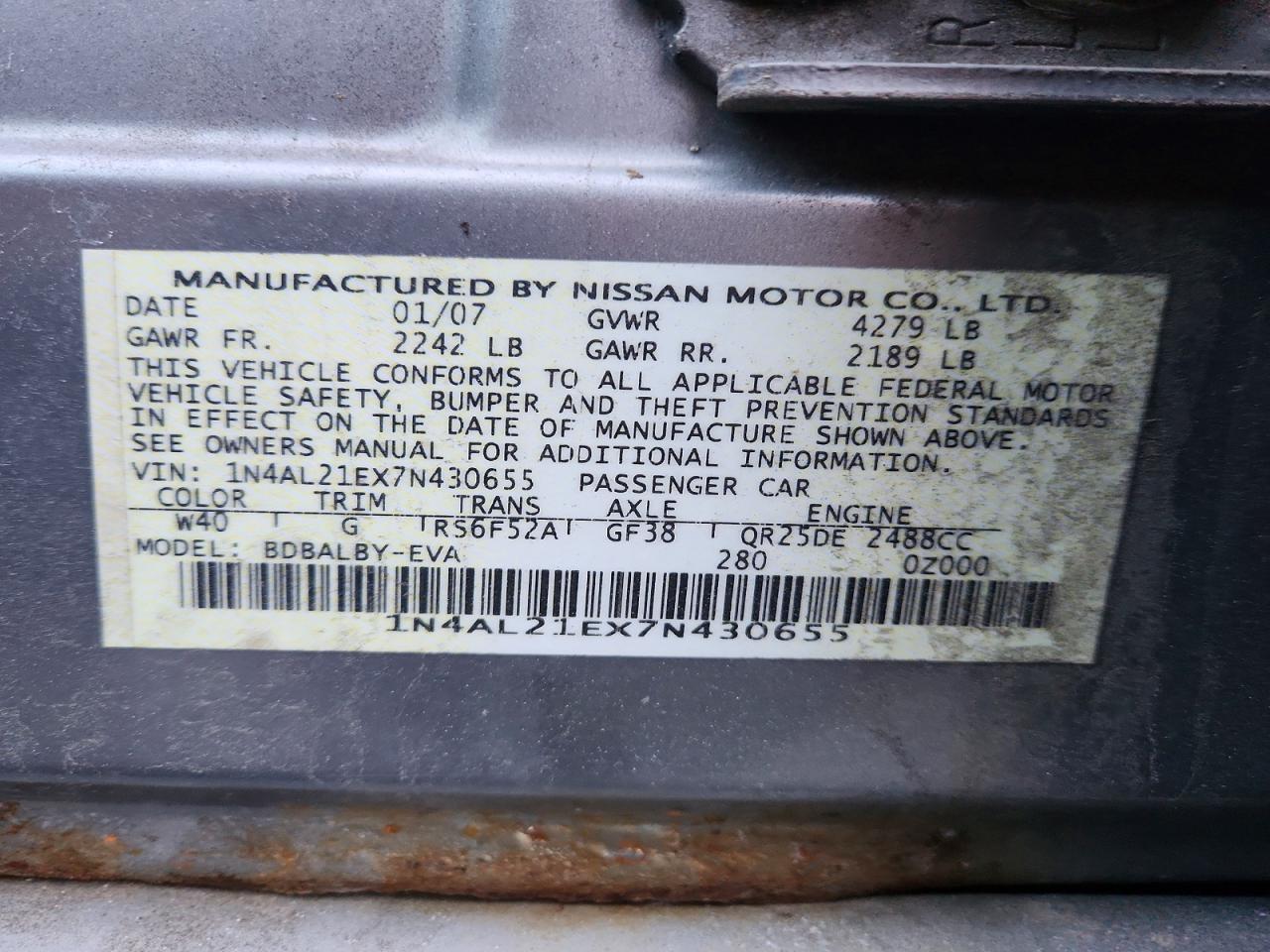 2007 NISSAN ALTIMA 2.5 photo 12