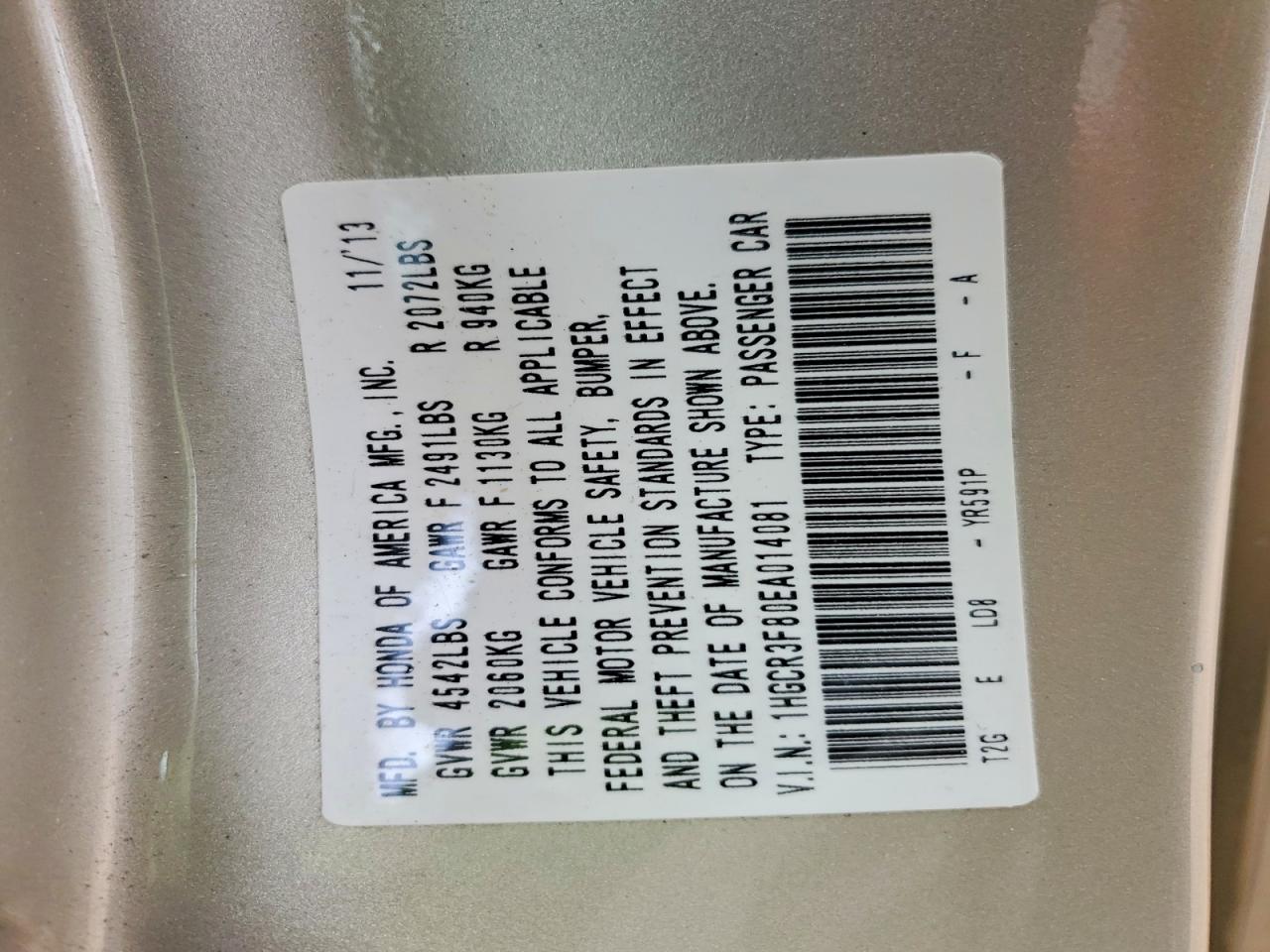 2014 HONDA ACCORD EXL photo 13