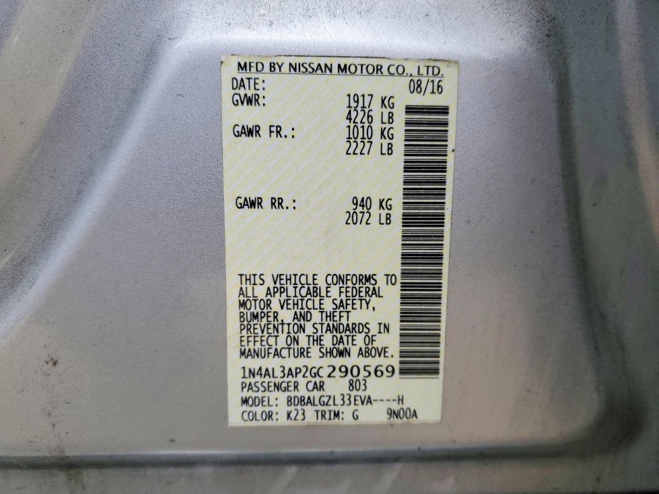 2016 NISSAN ALTIMA 2.5 photo 12