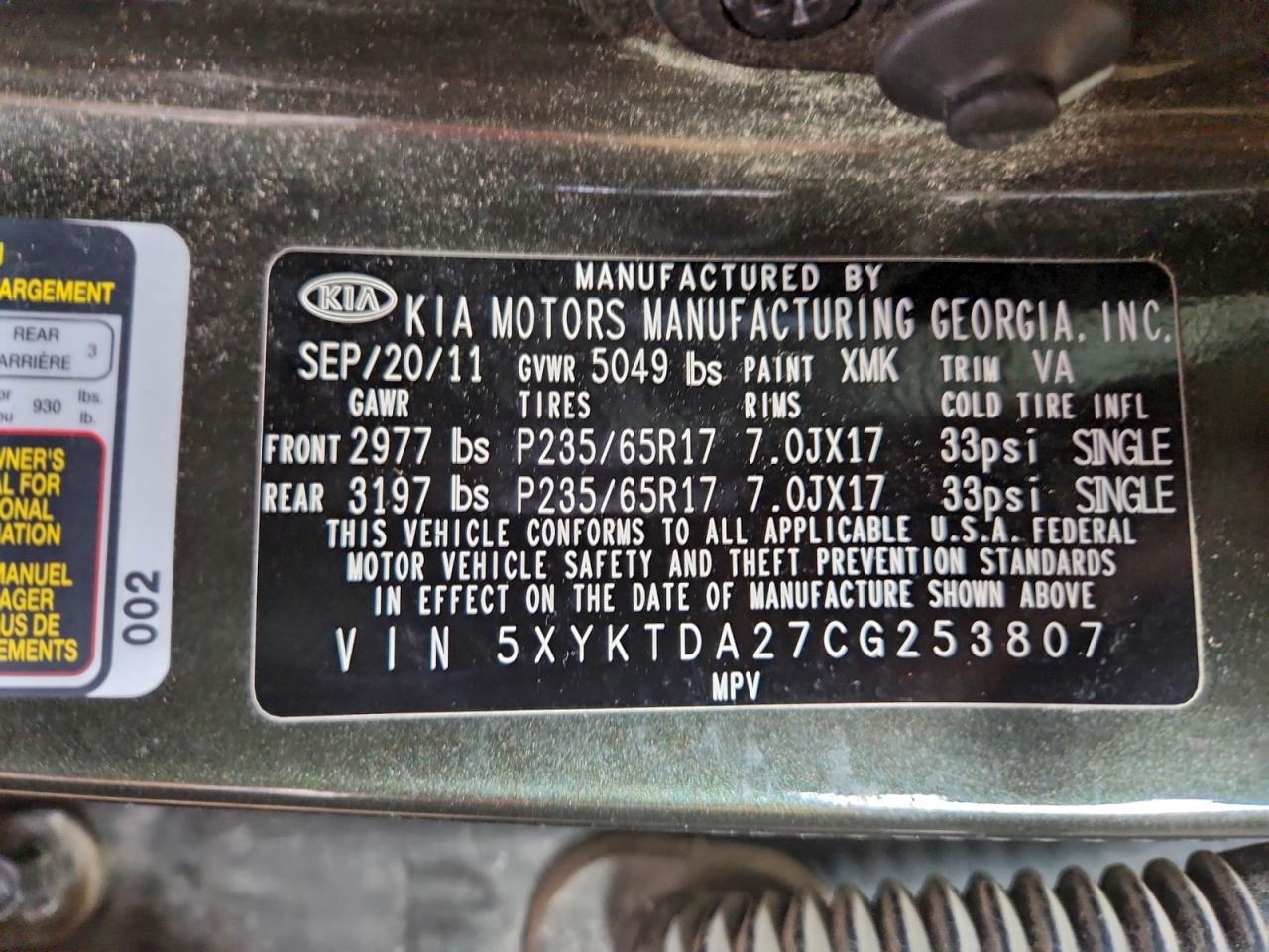 2012 KIA SORENTO BASE photo 13