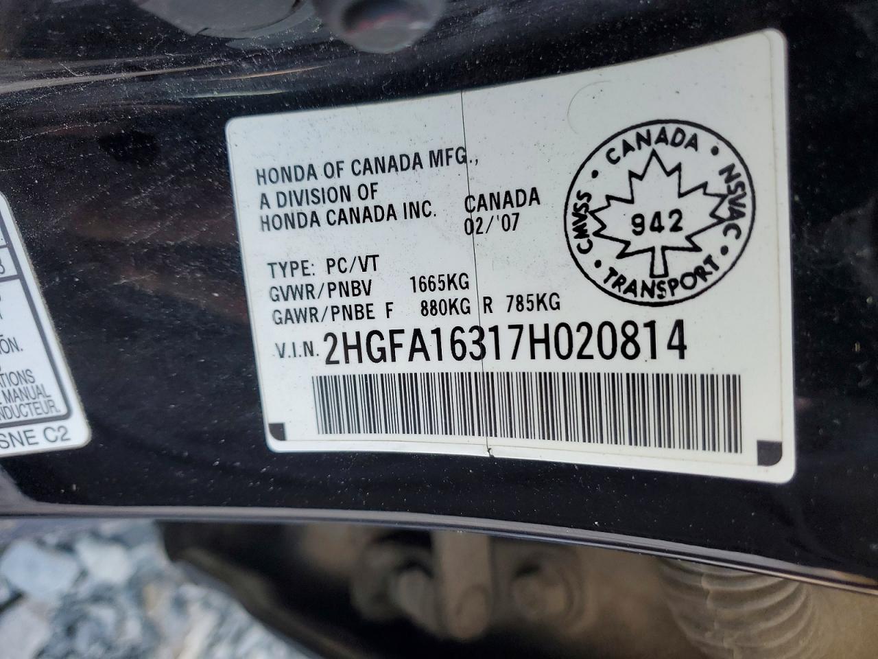 2007 HONDA CIVIC DX photo 12